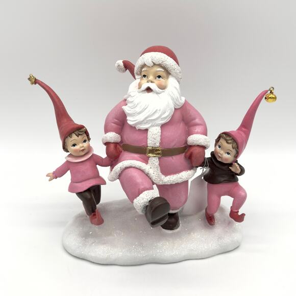 December Diamonds Retro Pink Dancing Santa Claus With Elves Christmas Figure NEW - Picture 11 of 11